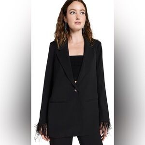 Wayf Black Romee Feather-Trim Blazer Size Medium
